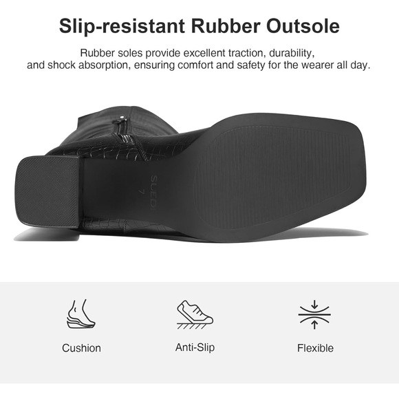 New Suedi Womens Knee High Black Croc Embossed Chunky Heel Squared Toe Boots Sz9 - Picture 14 of 16